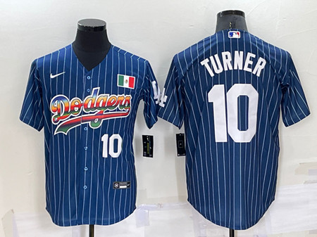 Men's Los Angeles Dodgers #10 Justin Turner Navy Mexico Rainbow Cool Base Stitched Baseball Jersey